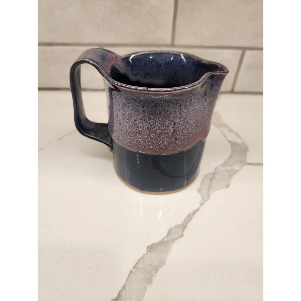 Vintage 1988 Bay Pottery‎ Virginia Blue Lavender Drip Glaze Creamer
